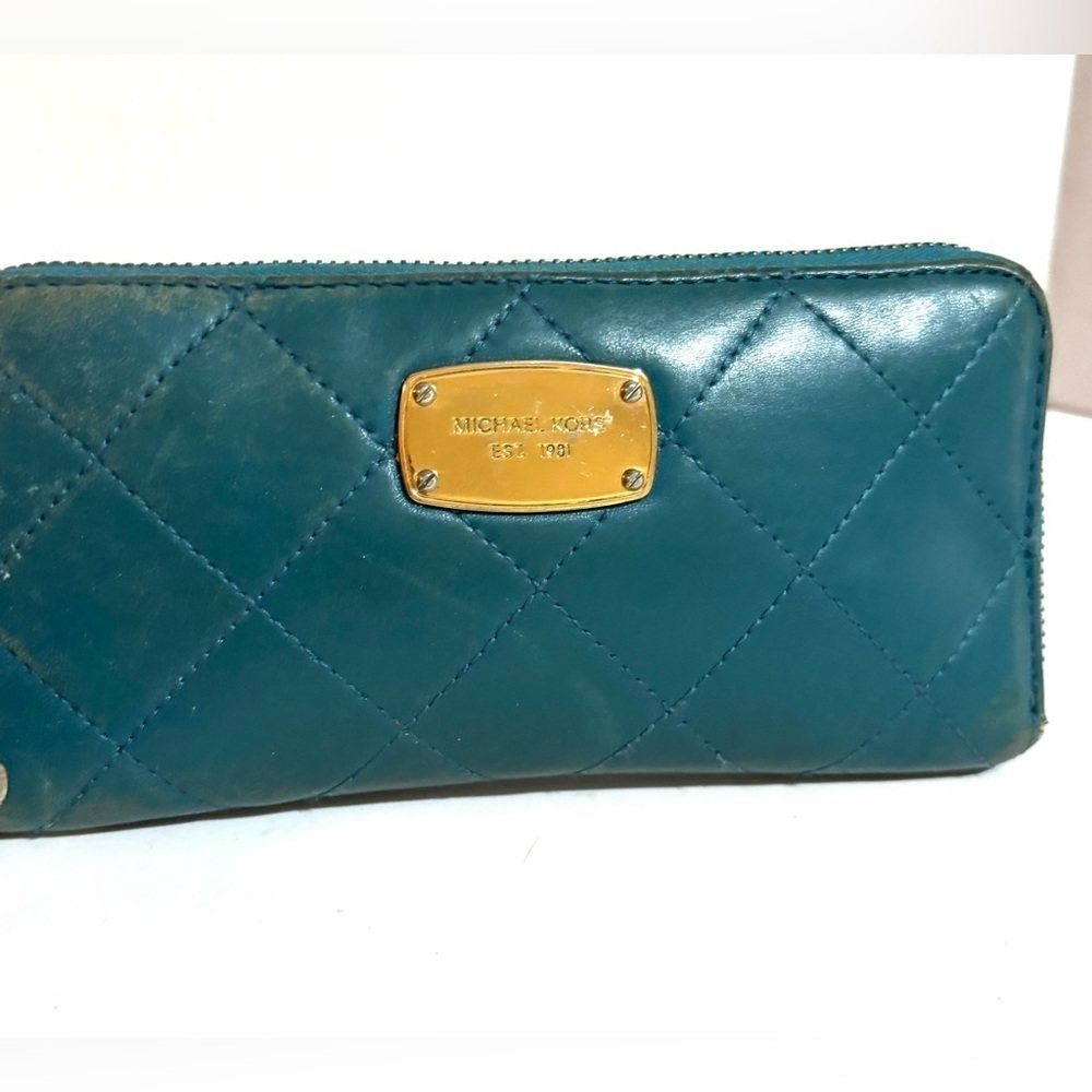 Michael Kors Teal Quilted Wallet with Gold Accents